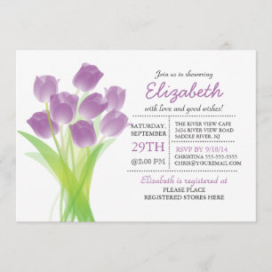 Modern typographic Purple Tulip Baby Shower Invitation
