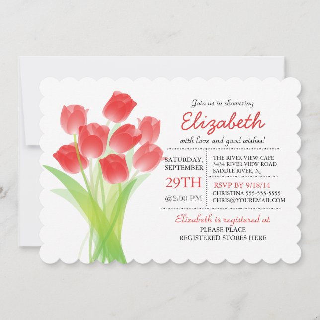 Modern Typographic Red Tulip Bridal Shower Invitation (Front)