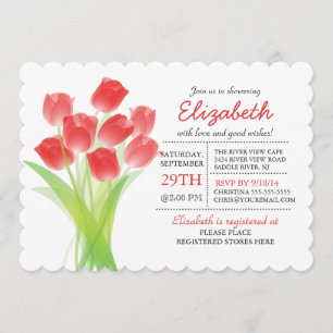 Modern Typographic Red Tulip Bridal Shower Invitation