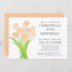 Modern Typographic Tulip Flowers Birthday Party Invitation