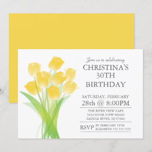 Modern Typographic Tulip Flowers Birthday Party Invitation