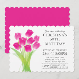 Modern Typographic Tulip Flowers Birthday Party Invitation