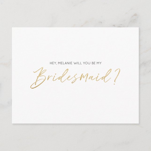 Modern Typographic, Will You Be My Bridesmaid Invitation Postcard (Front)