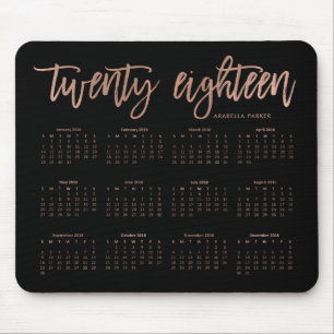 Modern Typography 2018 Calendar Faux Rose Gold Mouse Mat