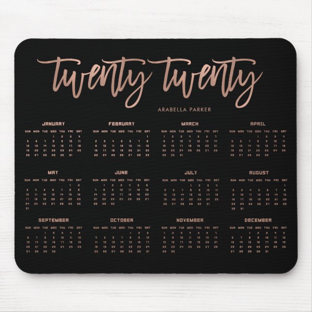 Modern Typography 2020 Calendar | Faux Rose Gold Mouse Mat (Front)