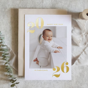 Modern Typography 2025 Happy New Year Gold Foil Holiday Card