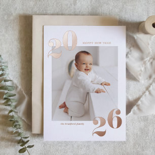 Modern Typography 2025 Happy New Year Gold Foil Holiday Card