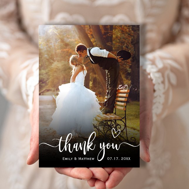 Modern Typography 2 Photo Wedding Thank You Card (Creator Uploaded)