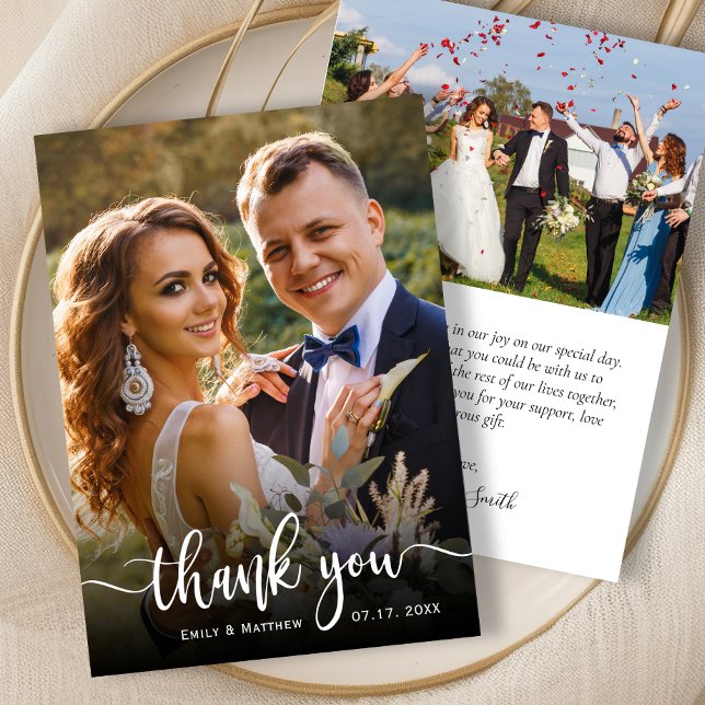 Modern Typography 2 Photo Wedding Thank You Card (Creator Uploaded)
