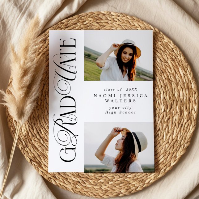 Modern Typography 2 Photos Elegant Graduation Invitation (Creator Uploaded)