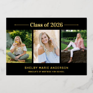 Modern Typography 3 Photo Black Graduation Party