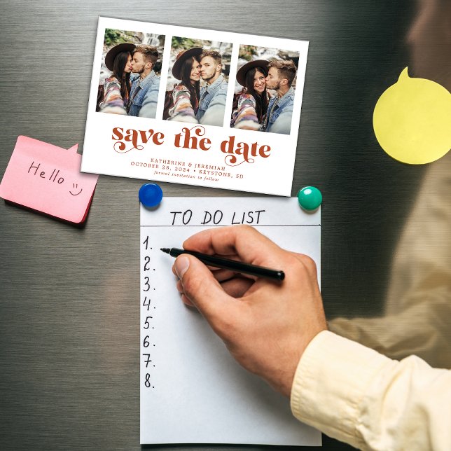 Modern Typography 3 Photo Save the Date Magnetic Invitation (Creator Uploaded)