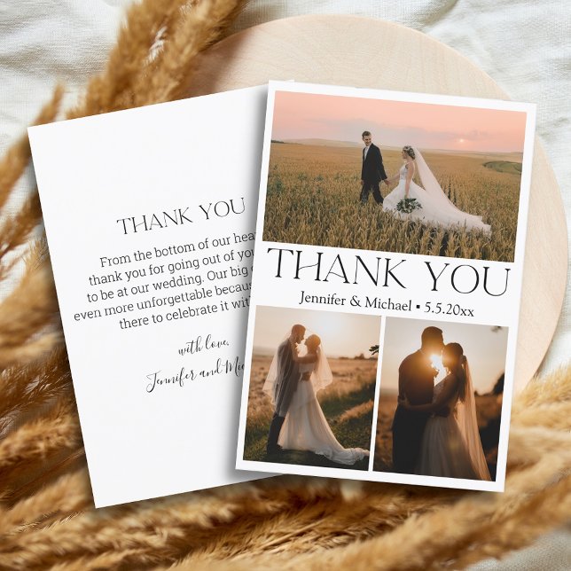 modern typography  3 photos collage wedding thank you card (Creator Uploaded)