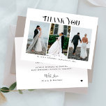 Modern  typography 3 photos wedding thank you card<br><div class="desc">Simple minimalist trendy typography personalised wedding thank you small MINI SIZE BUDGET affordable note card with three photos,  your custom text,  and signature (envelopes included).</div>