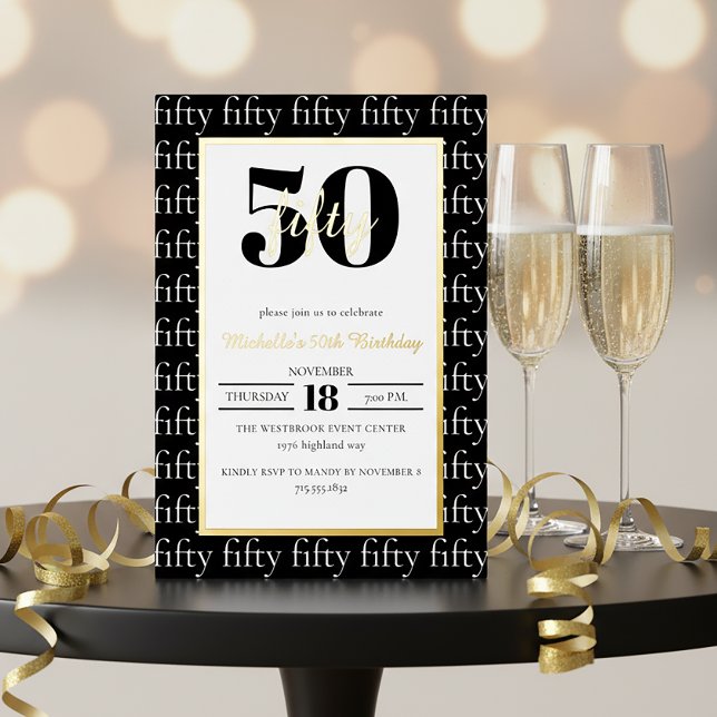 Modern Typography 50th Birthday Party Black Gold (Creator Uploaded)