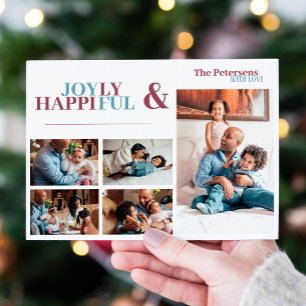 Modern typography 5 photo collage family holiday card