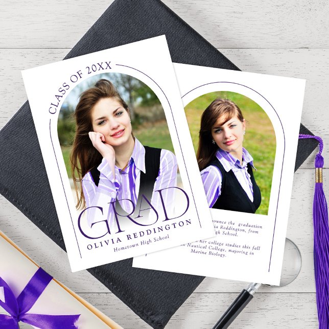 Modern Typography Arch Purple 2 Photo Grad Announcement (Creator Uploaded)