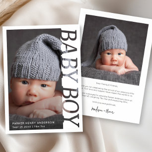 Modern Typography Baby Boy Thank You 2 Photo Card