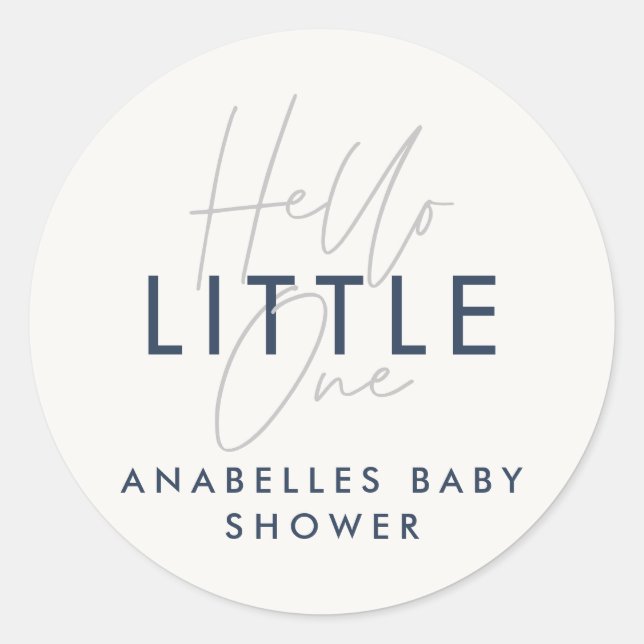 Modern typography baby shower hello little one classic round sticker (Front)