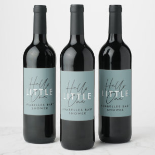 Modern typography baby shower hello little one wine label