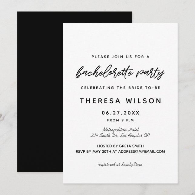 Modern typography Bachelorette Party Invitation (Front/Back)