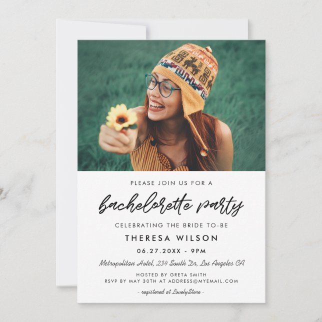 Modern typography Bachelorette Party photo Invitation (Front)