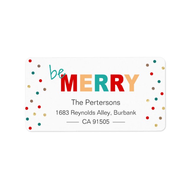 Modern Typography Be Merry Christmas Confetti Label (Front)