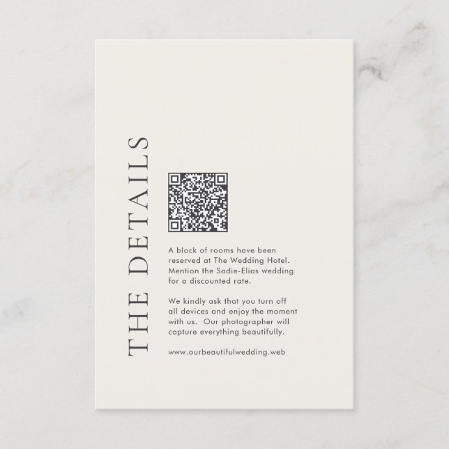 Modern Typography Beige Elegant QR Code Wedding Enclosure Card (Front)