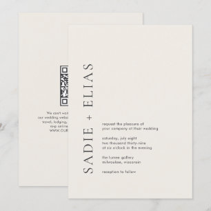 Modern Typography Beige Elegant QR Code Wedding Invitation