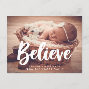Modern typography Believe Holiday photo Postcard