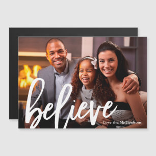 Modern Typography Believe Photo Christmas Magnet