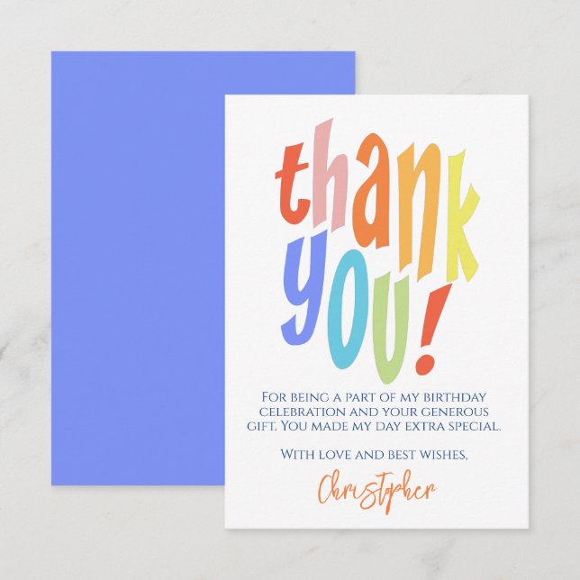 Modern Typography Birthday Thank You Card (Front/Back)