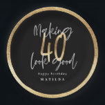 Modern typography black and gold 40th birthday paper plate<br><div class="desc">Modern typography black and gold 40th birthday party paper plates</div>
