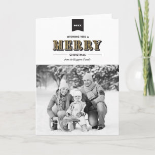 Modern Typography Black and Gold Christmas Card