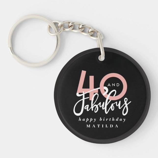 Modern typography black and pink 40th birthday key ring (Front)