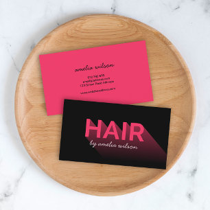Modern Typography Black and Pink Hair Stylist Business Card
