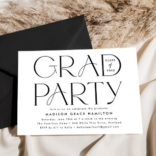 Modern Typography Black and White Graduation Party Invitation