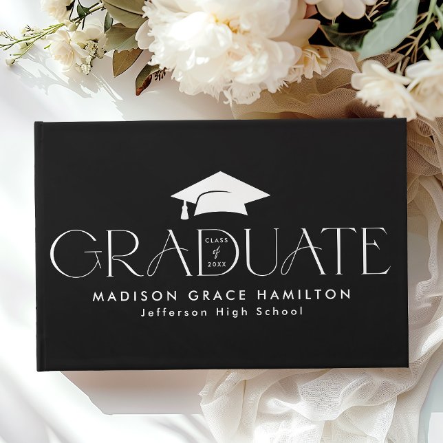 Modern Typography Black and White Photo Graduation Guest Book (Creator Uploaded)