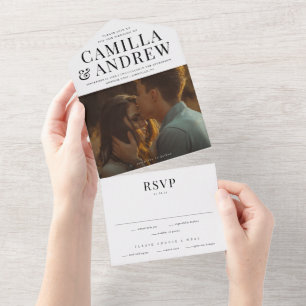 Modern Typography Black and White Photo Wedding All In One Invitation