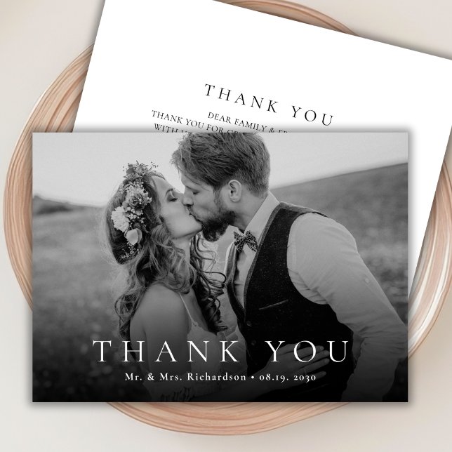 Modern Typography Black and White Photo Wedding Thank You Card (Creator Uploaded)