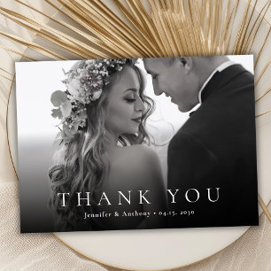 Modern Typography Black and White Photo Wedding Thank You Card