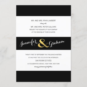 Modern Typography Black and White Stripes   Gold Invitation