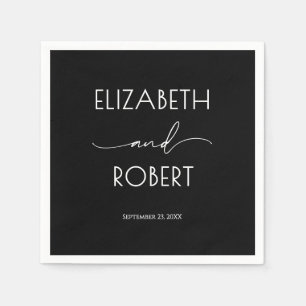 Modern Typography Black and White Wedding Napkin