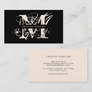 Modern typography black beige monogram name business card