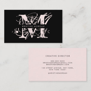 Modern typography black blush pink monogram name  business card