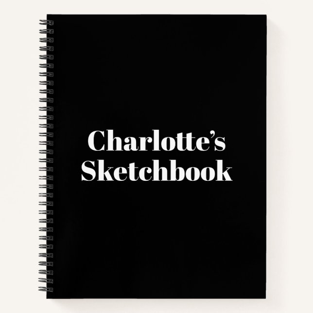 Modern typography black custom name sketchbook notebook (Front)