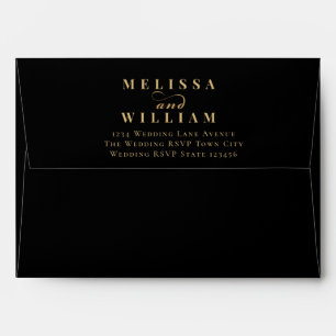 Modern Typography Black Gold Wedding Return Envelope