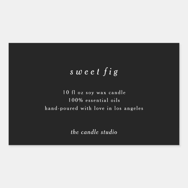 Modern Typography Black Packaging Candle Cosmetics Rectangular Sticker (Front)