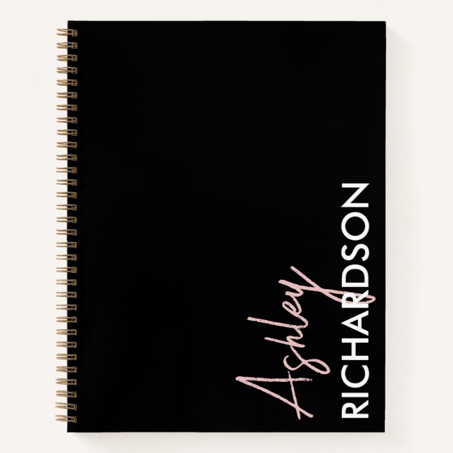 Modern Typography Black Pink  Name Spiral Notebook (Front)