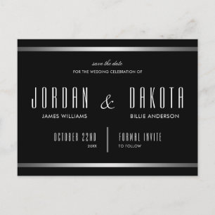 Modern Typography   Black & Silver Save The Date Announcement Postcard